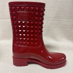 Valentino Garavani Rockstud Rain Boot Glossy Red Size 6